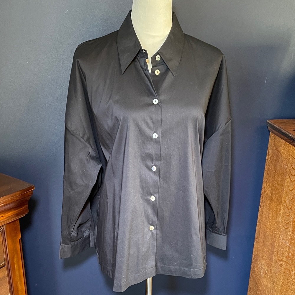 NWT MarlaWynne Oversized‎ Black Button-Down Long Sleeve Shirt Size Large